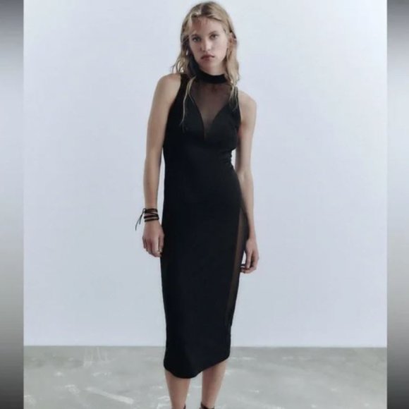 NWT CONTRASTING TULLE BLACK DRESS. - Picture 1 of 7